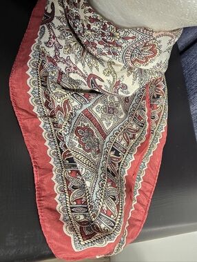Beautiful Silk Scarf, Vintage paisley Burgundy Black Yellow Cream 1970s